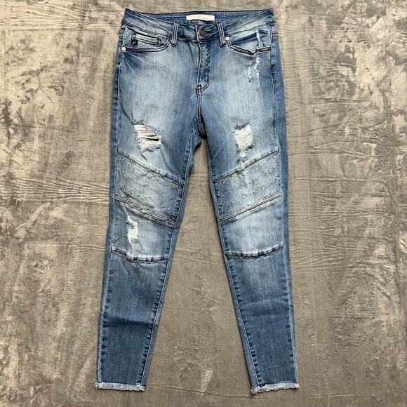 KanCan Los Angeles Distressed Skinny Jeans Womens Sz 9/28 Blue Denim Medium Wash - Picture 1 of 8